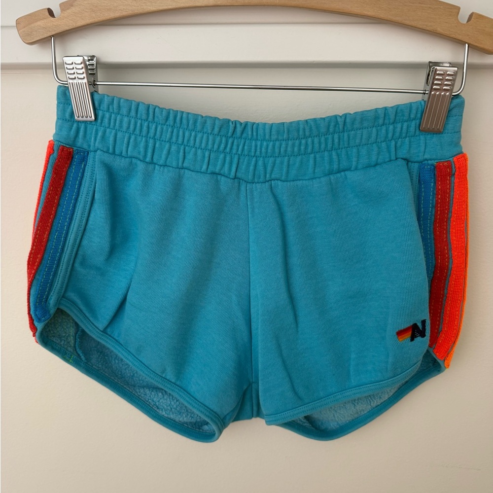 Aviator Nation Turquoise Athletic Shorts with Side Stripes